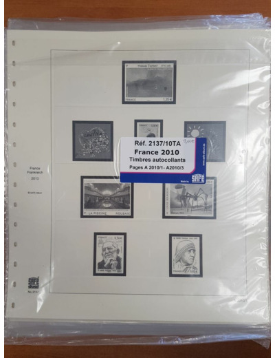 FEUILLE COMPLEMENTAIRE FRANCE 2010 TIMBRES AUTOCOLLANTS (AVEC POCHETTE) SAFE