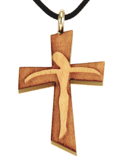 Croix en Bois d'Erable Vernis 3,2cm avec Cordon - CHRIST