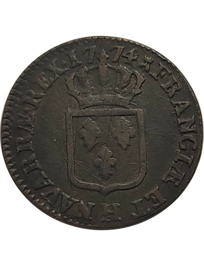 LOUIS XV (1715-1774) SOL A LA VIEILLE TETE 1774 H (La Rochelle) TB+