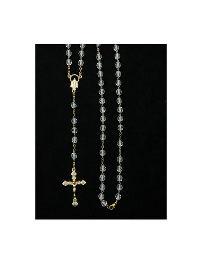 Chapelet semi-cristal chaine DOREE+ FERMOIR -grain 6mm- CRISTAL