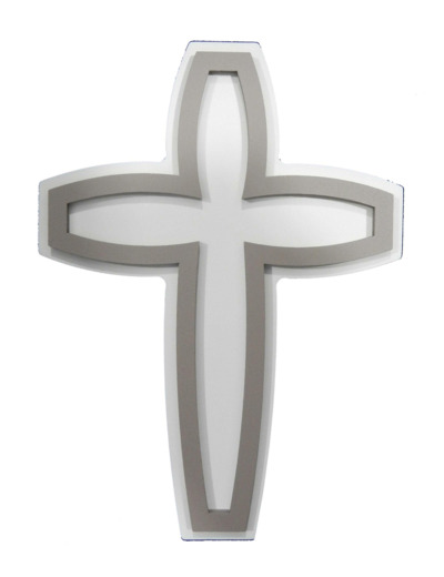 Croix en bois 17x11cm taupe/ivoire- CROIX DECOUPEE