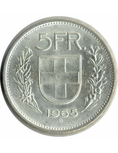 SUISSE 5 FRANCS 1965 B SUP