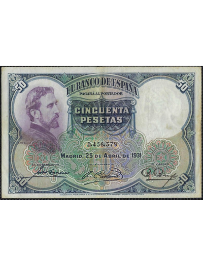 ESPAGNE 50 PESETAS 25 AVRIL 1931 TTB 378 (W82)