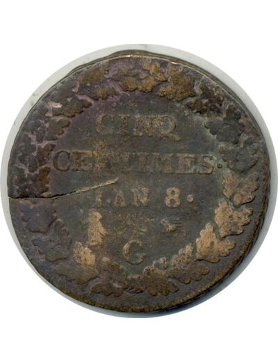 FRANCE 5 CENTIMES DUPRE AN 8 G B (G126a) N2