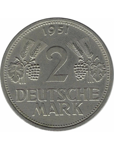 ALLEMAGNE 2 MARK 1951 G TTB+