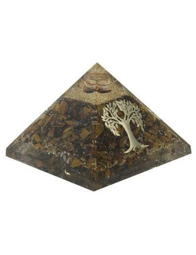 Pyramide Orgonite Oeil de Tigre avec Arbre de Vie