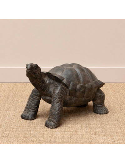 Statue tortue décorative bois massif teck marron - 40cm