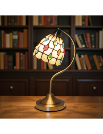 Lampe vitrail Blossom à poser en verre et métal 33x16cm