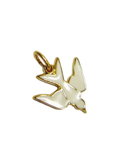 Pendentif Colombe Doré avec Email 14mm