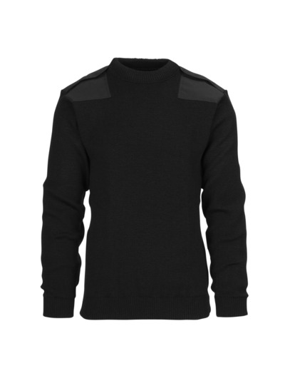 Pull Commando Noir OTAN : chaleur laine, renforts épaules et coudes