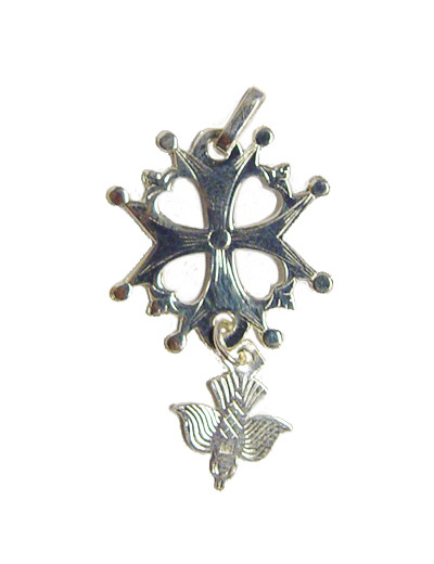 Croix Huguenote en Argent 925 21mm -Colombe plate
