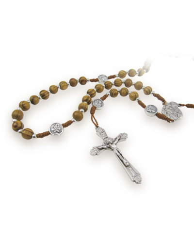 Chapelet sur Corde perles bois et Médaille métal - ST JOSEPH