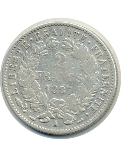 FRANCE 2 FRANCS CERES 1887 A TB+ (G530a) N2