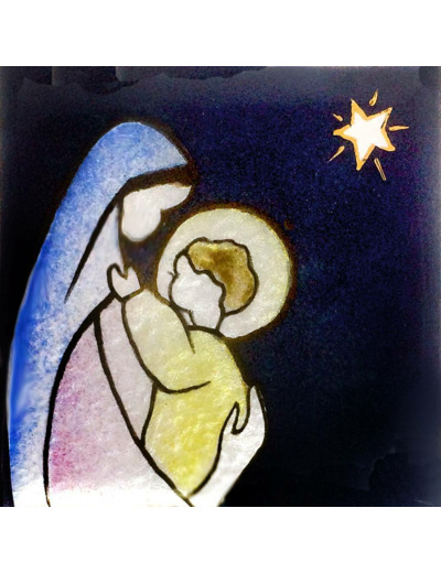 Vierge à la fenêtre 6,2X6,2cm - EMAUX DU LIBAN