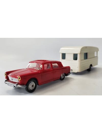 PEUGEOT 404 ROUGE ET CARAVANE HENON NOREV PLASTIQUE 1/43 (N2)