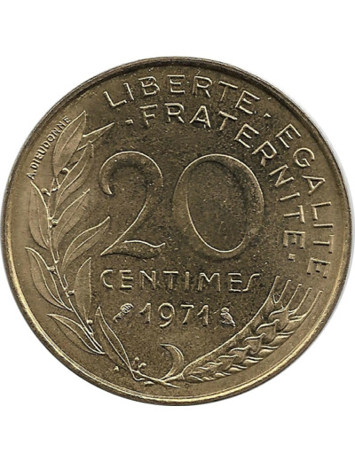 FRANCE 20 CENTIMES LAGRIFFOUL 1971 SUP