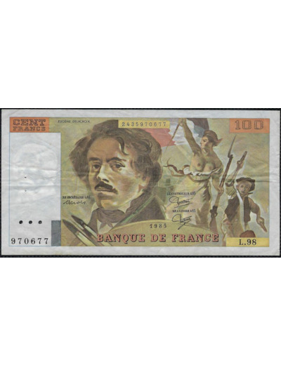 FRANCE 100 FRANCS DELACROIX 1985 SERIE L.98 TTB+