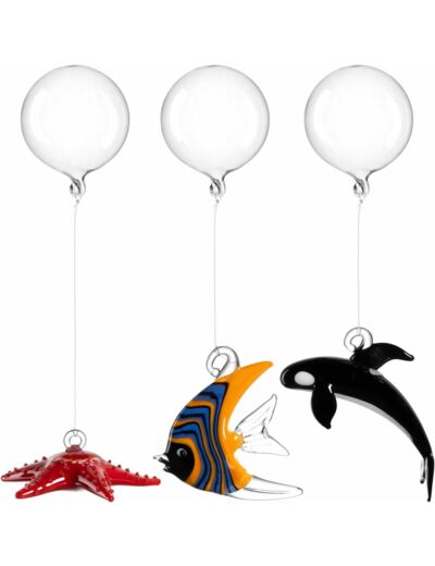 Lot de 3 décorations POISSON MARE : 1 étoile de mer, 1 orque et 1 poisson en Verre