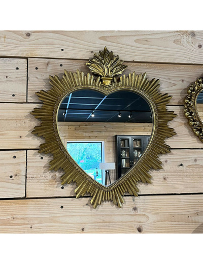 Miroir coeur sacré or résine 39x54x2cm