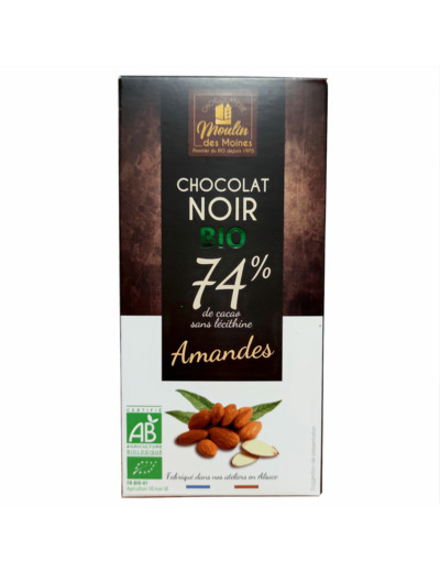 Chocolat Noir 74% Amandes Bio 100g