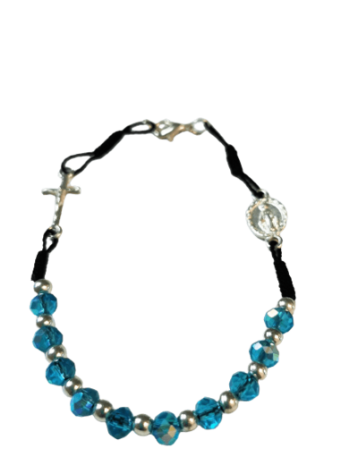 Bracelet en verre facété sur fil- BLEU