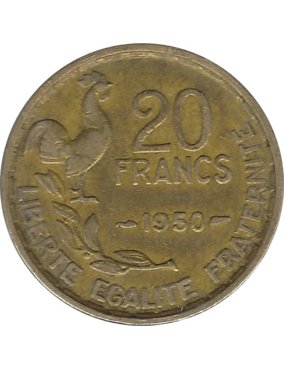 FRANCE 20 FRANCS GEORGES GUIRAUD 1950 3 faucilles TB+