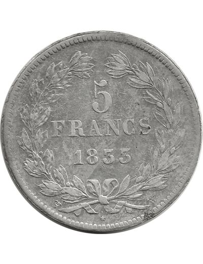 FRANCE 5 FRANCS LOUIS-PHILIPPE I 1833 W (Lille) TTB