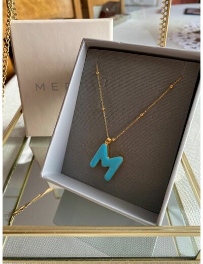 Collier initiale M - Say my Name Bleu Néon