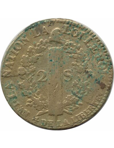 FRANCE LOUIS XVI 2 SOLS FRANÇOIS 1792 A (Paris) TB+ N1