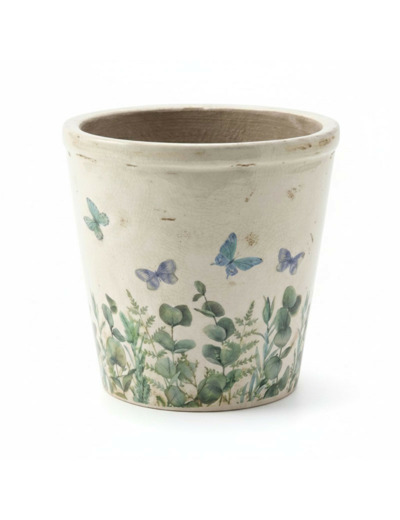 Pot de fleurs beige céramique papillon 21x20cm