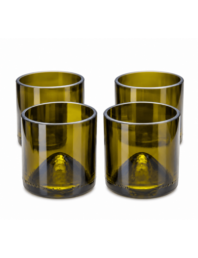 Lot 4 tasses à café artisanales en verre recyclé - Bouteille de vin