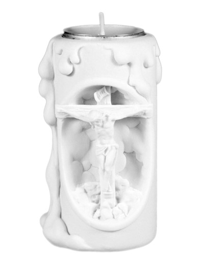 CHANDELLE EN  ALBATRE 11CM - Crucifixion Blanche