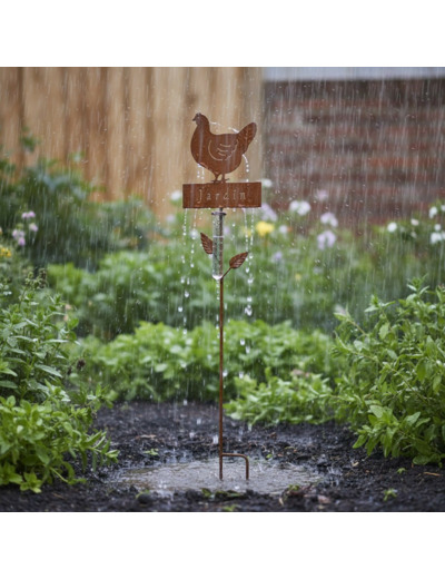 Pluviomètre poule à planter 22x6x110cm