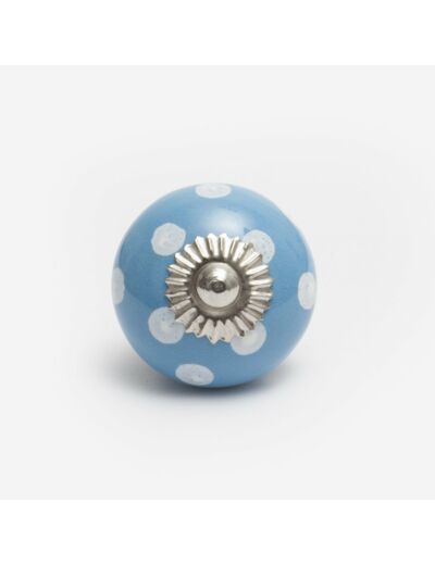 Bouton en céramique bleu à pois blancs - Isabelle Rose