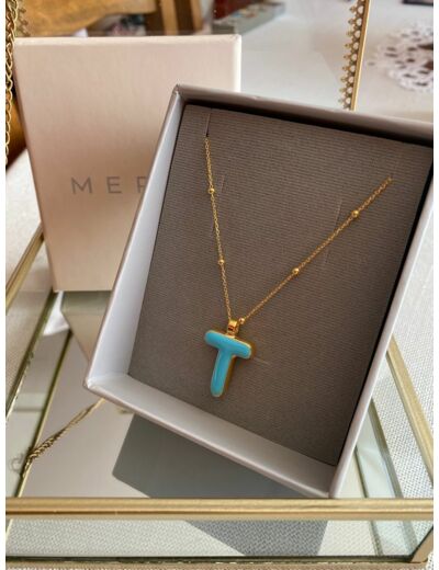 Collier initiale T - Say my Name Bleu