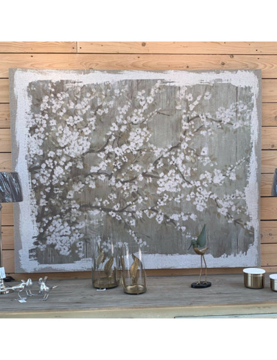Tableau Mural Géant sur Toile de Lin avec Pommier en Fleurs Blanc 150x120cm