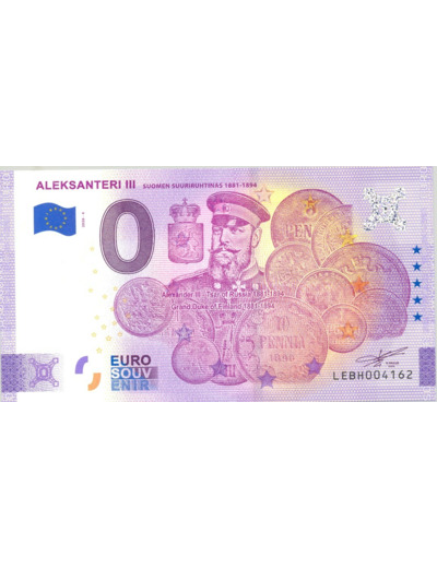 FINLANDE 2020-4 ALEKSANTERI III VERSION ANNIVERSAIRE BILLET SOUVENIR 0 EURO