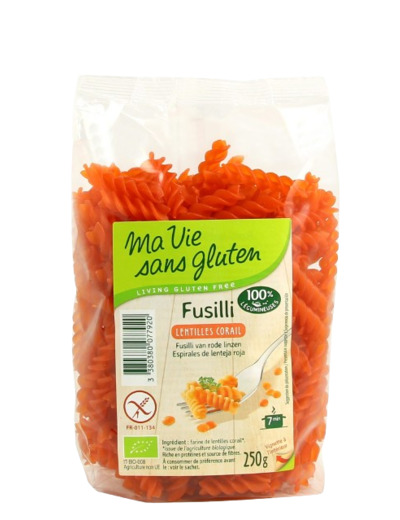 Fusilli Lentilles corail Bio-250g-Ma vie sans gluten