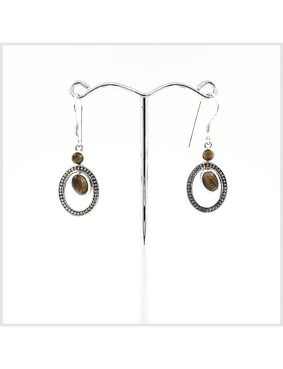 Boucles Pierres Oeil de Tigre en Argent Massif