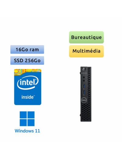 Dell Optiplex 3070 USDT - Windows 11 - Gold 16Go 256Go SSD - Ordinateur Tour Bureautique PC