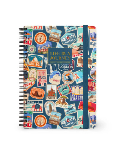Legami - Cahier Ligné A5 à Couverture Rigide Illustrée - Travel Stickers - Avec Spirale