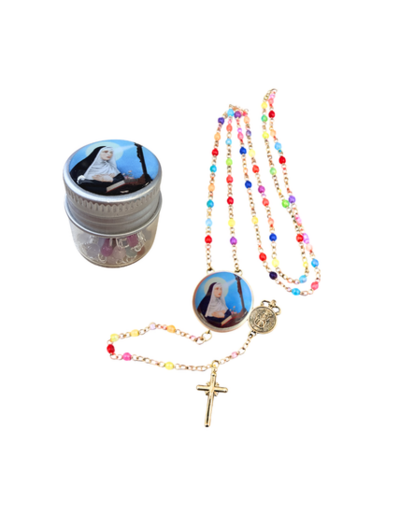 Chapelet Perles verre 2/3mm sur Chaine Argentée - SAINTE RITA