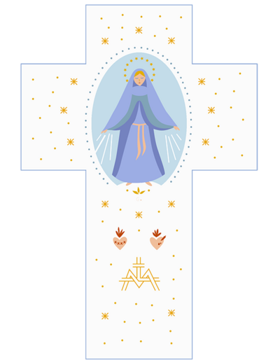 Croix Blanche Louange - Vierge Miraculeuse - 15x10cm