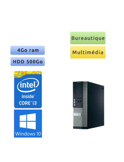 Dell Optiplex 390 SFF - Windows 10 - i3 4Go 500Go - Ordinateur Tour Bureautique PC