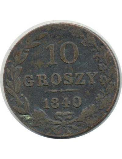 POLOGNE 10 GROSZY NICOLAS 1er 1840 TB+ (W113a)