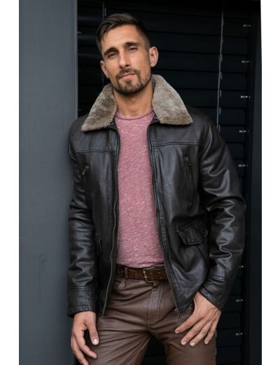 DAL9091 Veste homme cuir marron