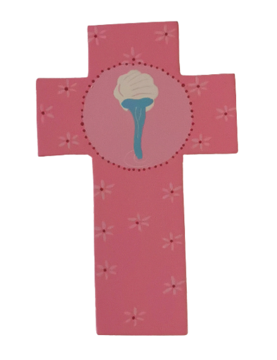 Croix Eau rose 7.5x12cm