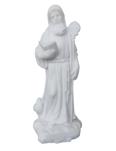 Saint Benoît - Statue en Albaster 38cm - Blanc