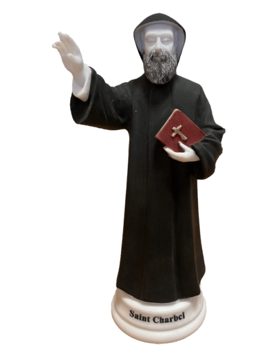 St Charbel - Statue en albâtre 21cm - Couleur