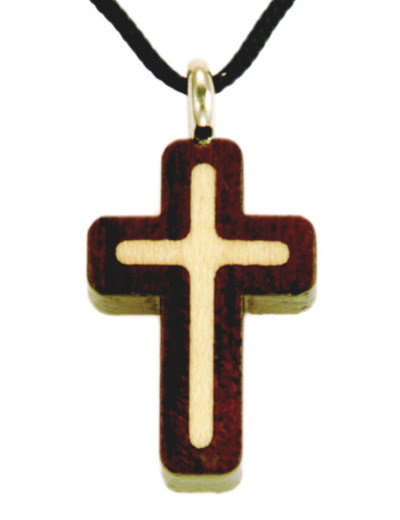 Croix Bois d'Erable Vernis 2cm avec Cordon - 2 TONS